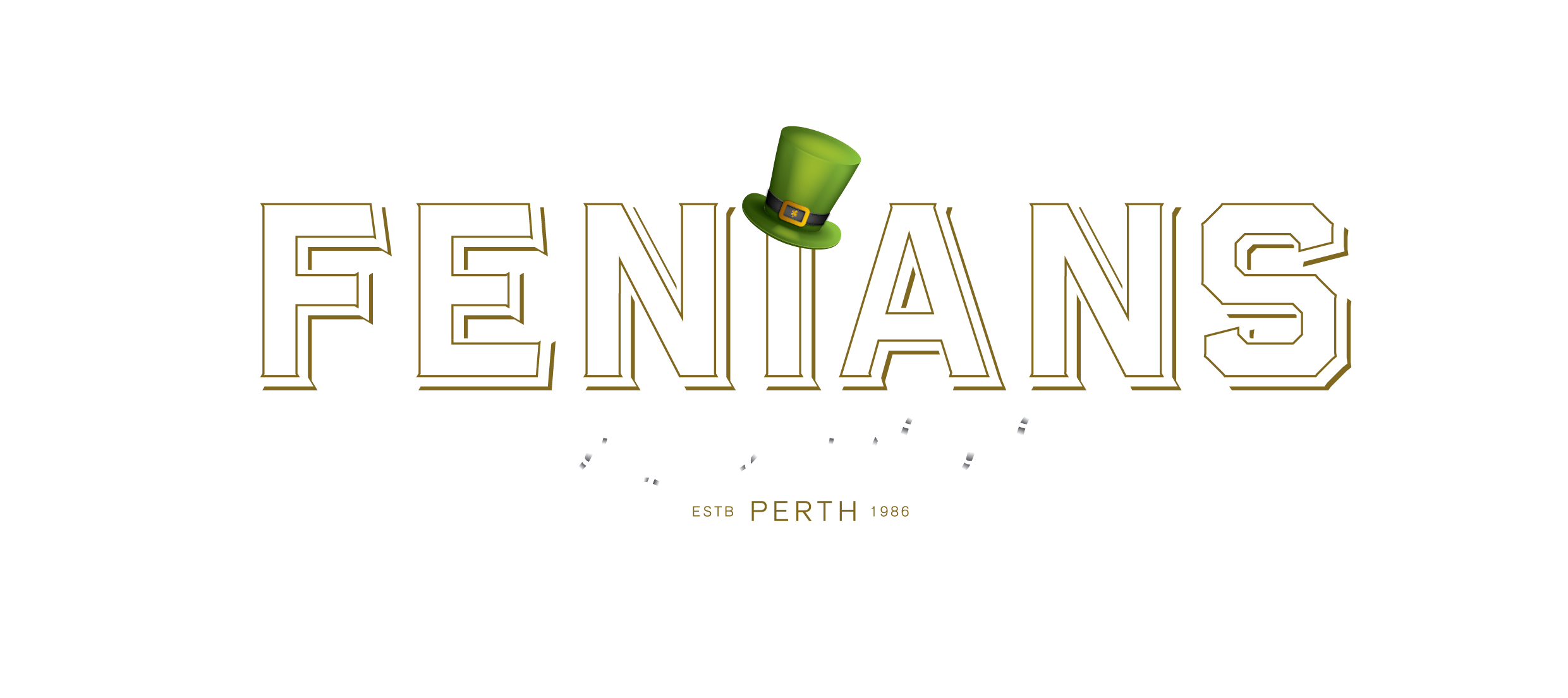 Image shows the Fenians Logo, text reads Fenians, Perth's Original Irish Pub 1986